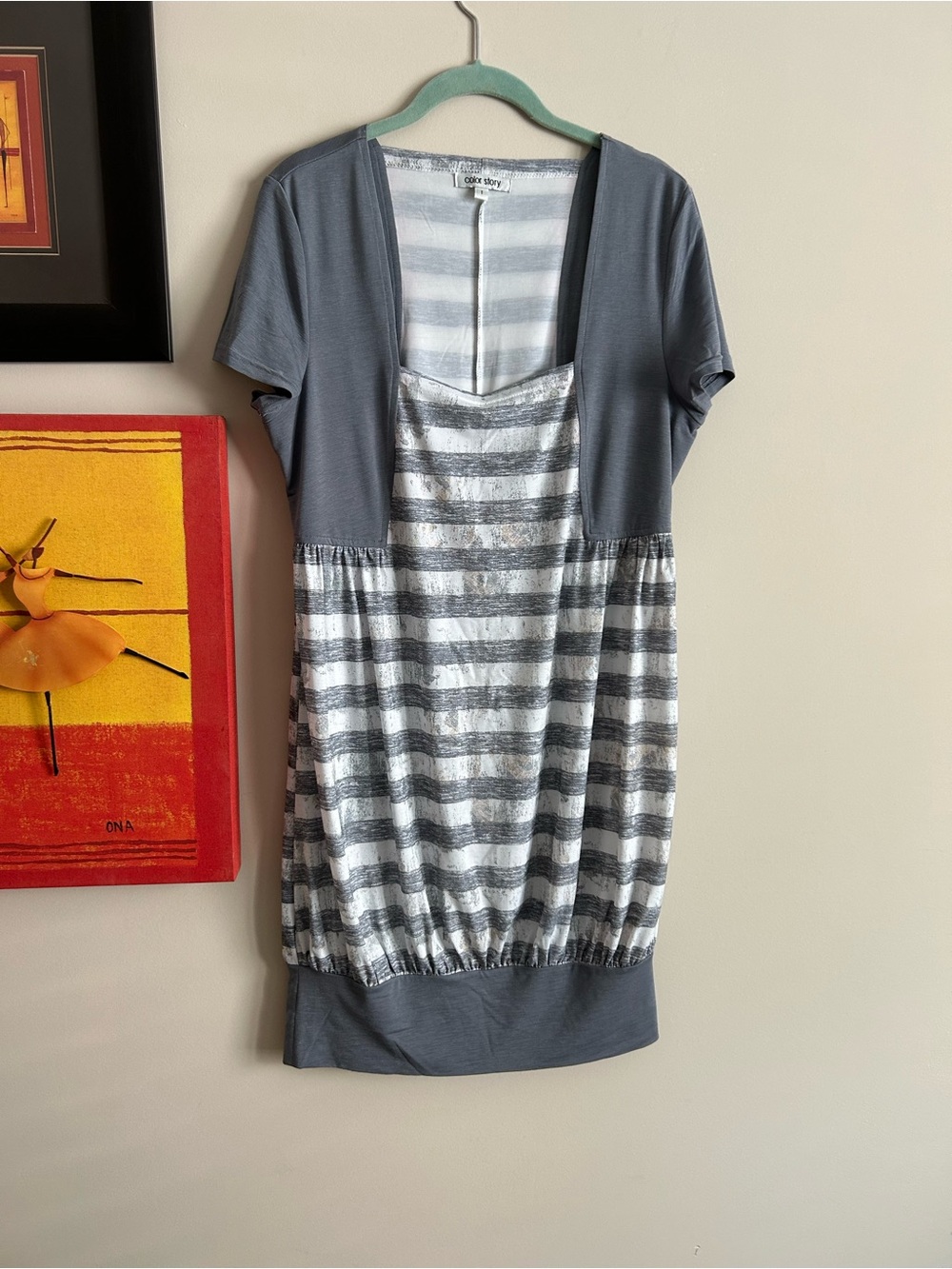 2/$30 Color Story Gray and White Striped Top
